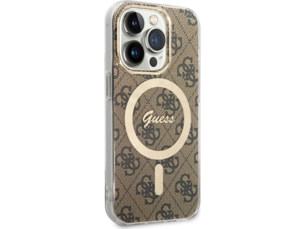 Ochranný kryt pro iPhone 14 Pro - Guess, 4G IML MagSafe Brown GUHMP14LH4STW