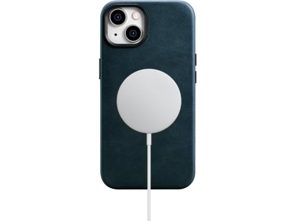 Kožený obal na iPhone 14 - iCarer, OilWax MagSafe Blue WMI14220701-BU