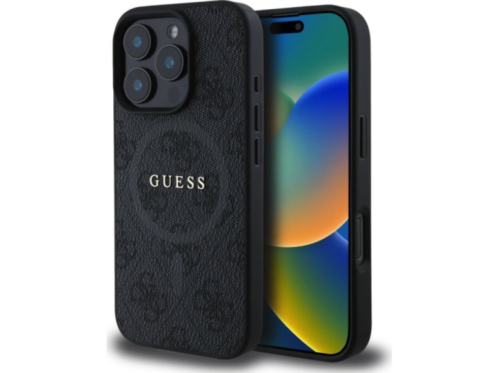 Ochranný kryt na iPhone 16 Pro - Guess, 4G Colored Ring MagSafe Black GUHMP16LG4GFRK