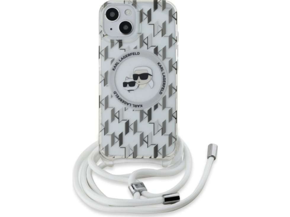 Ochranný kryt na iPhone 15 - Karl Lagerfeld, IML Monogram Crossbody K&CH Heads Magsafe Transparent KLHMP15SHCKCKLCT