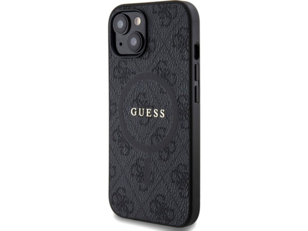 Ochranný kryt na iPhone 15 - Guess, 4G Colored Ring MagSafe Black GUHMP15SG4GFRK