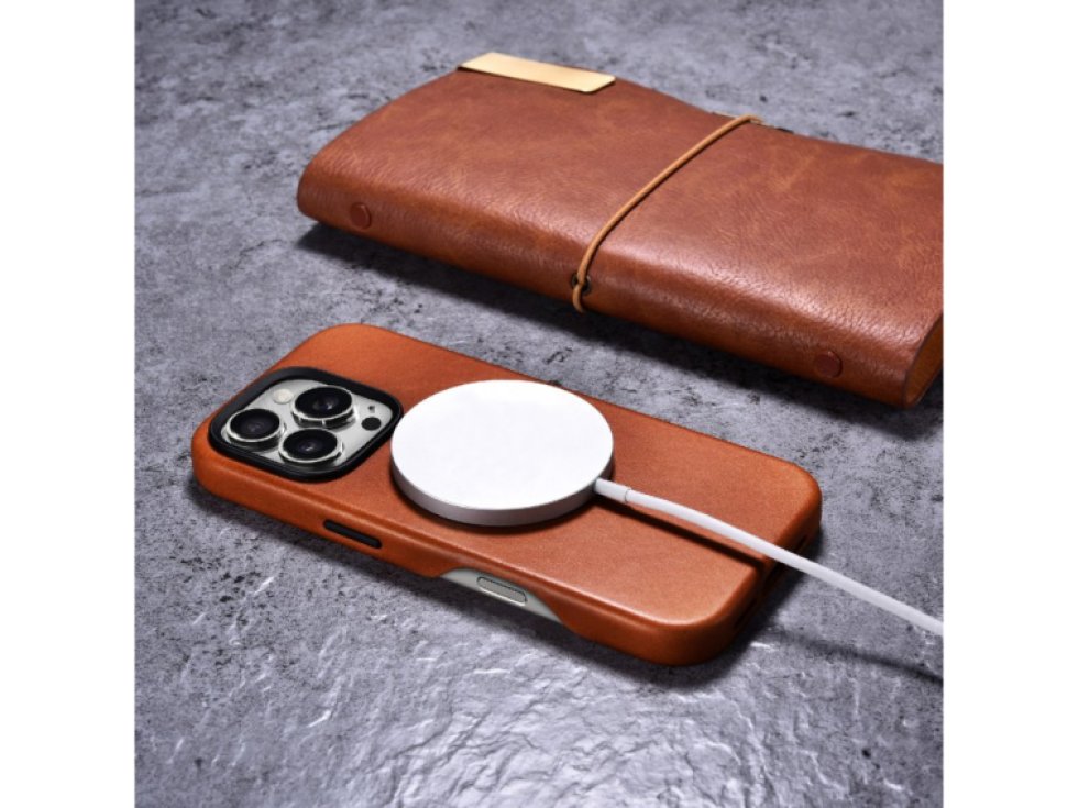 Kožený obal na iPhone 16 Pro MAX - iCarer, OilWax MagSafe Retro 11.01.WMI16240704-SN