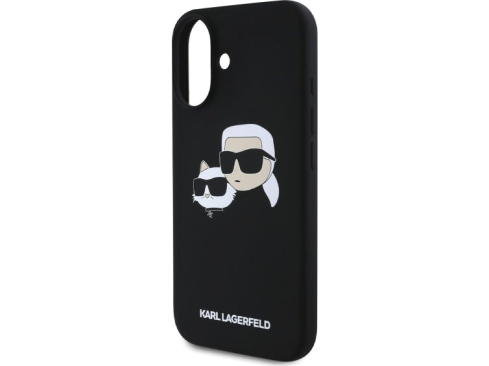 Ochranný kryt na iPhone 16 PLUS - Karl Lagerfeld, Silicone Double Heads MagSafe Black KLHMP16MSKCHPPLK