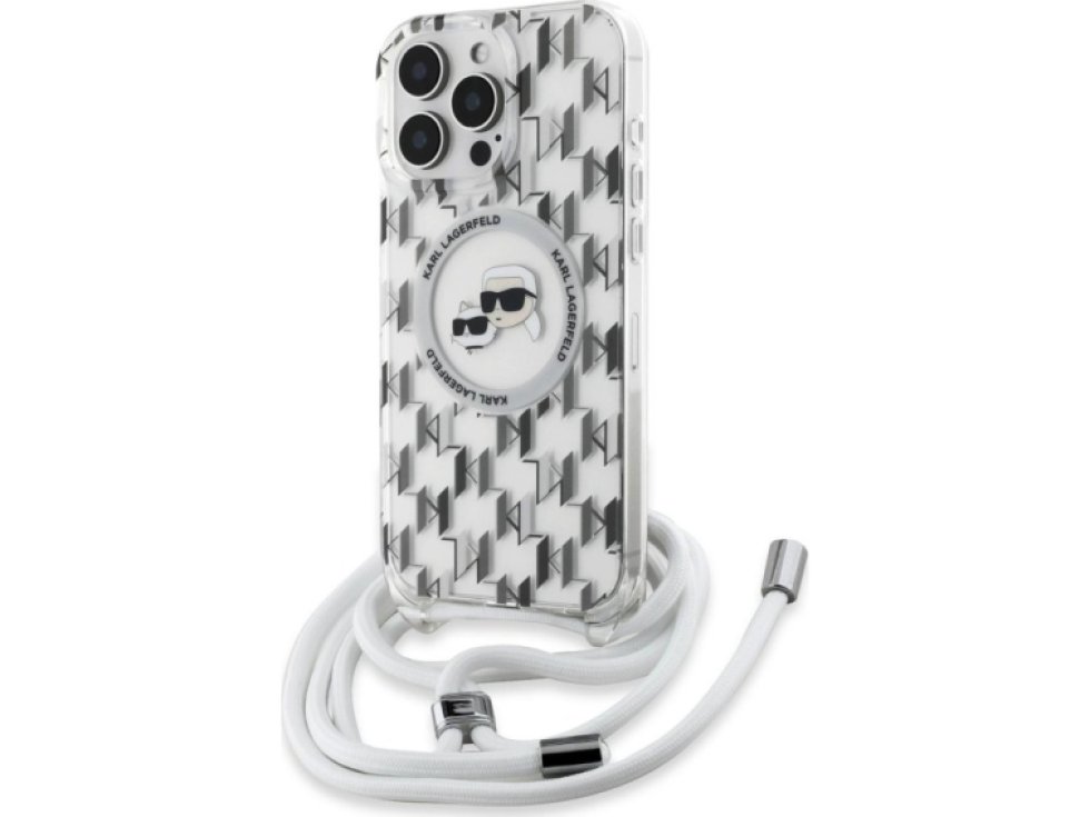 Ochranný kryt na iPhone 16 Pro MAX - Karl Lagerfeld, IML Monogram Crossbody K&CH Heads Magsafe Transparent KLHMP16XHCKCKLCT