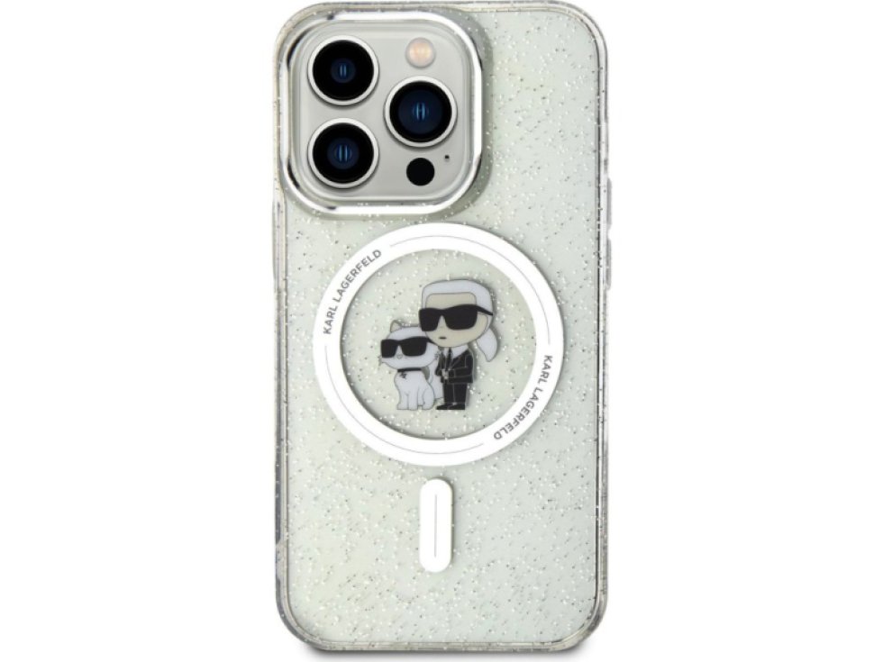 Ochranný kryt na iPhone 15 Pro - Karl Lagerfeld, IML Glitter Karl and Choupette MagSafe Transparent KLHMP15LHGKCNOT