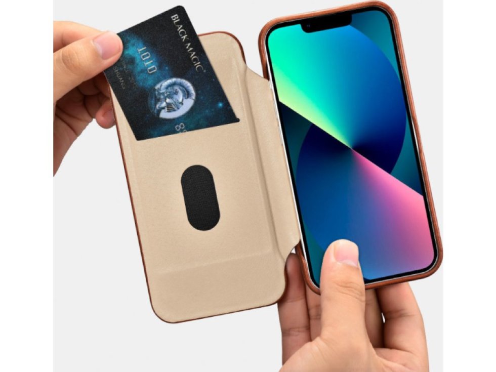 Knížkové pouzdro pro iPhone 14 PLUS - iCarer, Curved Edge MagSafe Brown AKI14220707-BN