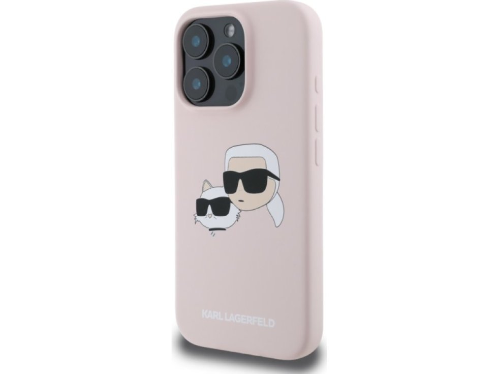 Ochranný kryt na iPhone 16 Pro MAX - Karl Lagerfeld, Silicone Double Heads MagSafe Pink KLHMP16XSKCHPPLP