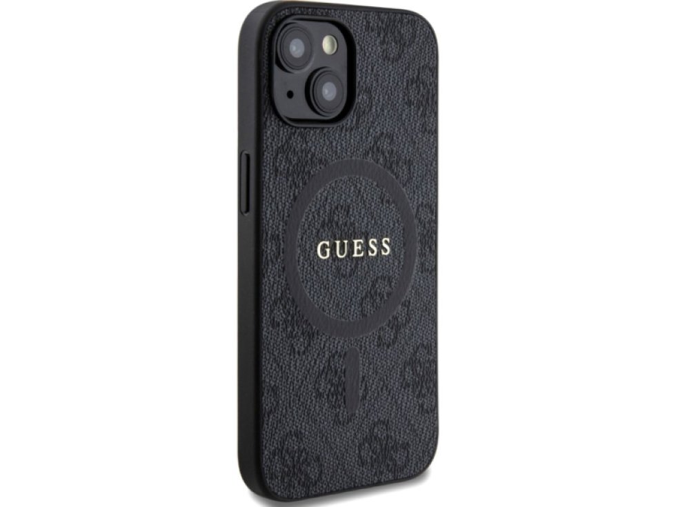 Ochranný kryt na iPhone 15 - Guess, 4G Colored Ring MagSafe Black GUHMP15SG4GFRK