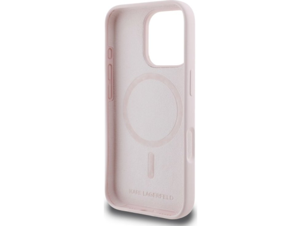 Ochranný kryt na iPhone 16 Pro MAX - Karl Lagerfeld, Silicone Double Heads MagSafe Pink KLHMP16XSKCHPPLP