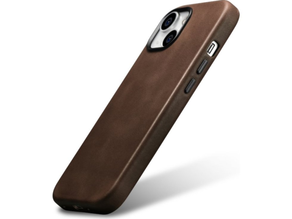 Kožený obal na iPhone 15 - iCarer, OilWax MagSafe Brown WMI15230601-BN