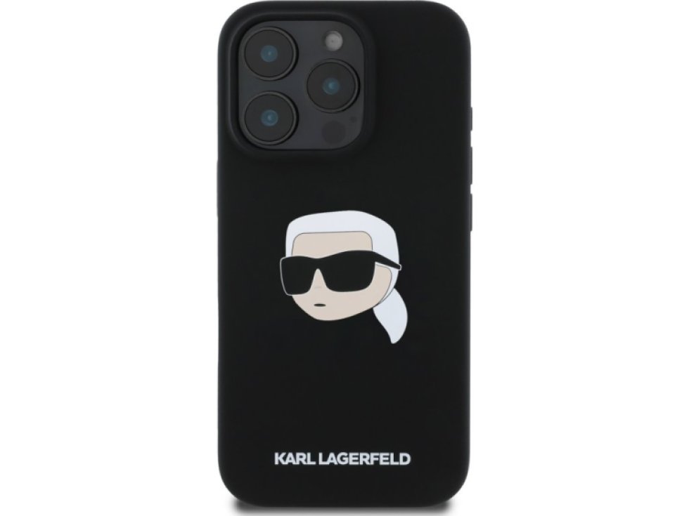 Ochranný kryt na iPhone 16 Pro MAX - Karl Lagerfeld, Silicone Karl Head MagSafe Black KLHMP16XSKHPPLK