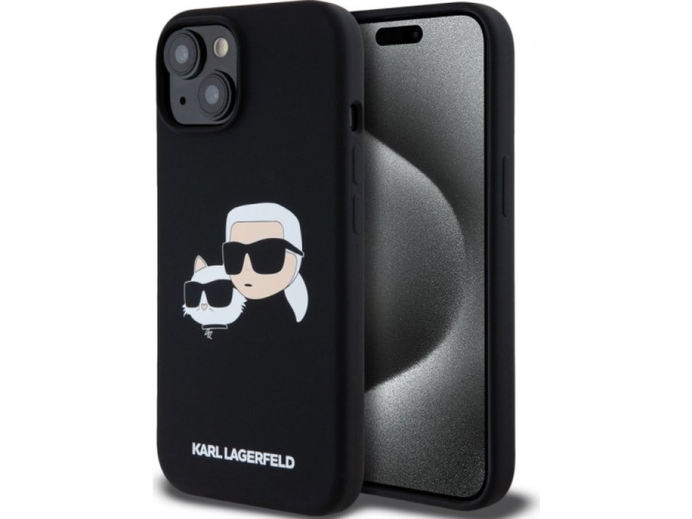 Ochranný kryt na iPhone 15 Pro MAX - Karl Lagerfeld, Double Heads MagSafe Black KLHMP15XSKCHPPLK