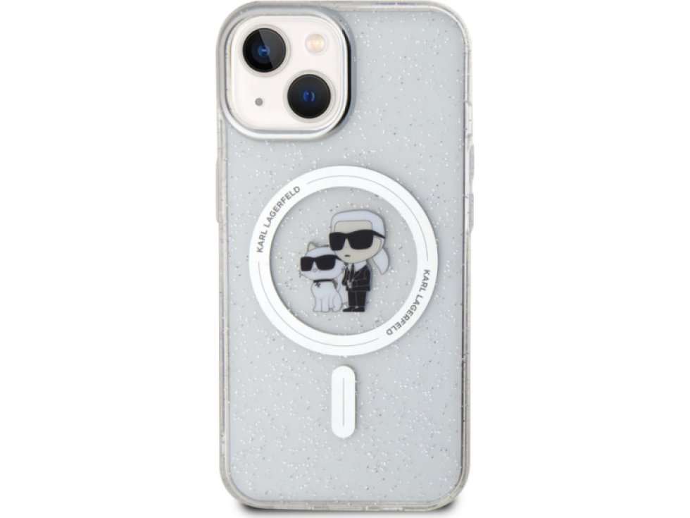 Ochranný kryt na iPhone 15 - Karl Lagerfeld, IML Glitter Karl and Choupette MagSafe Transparent KLHMP15SHGKCNOT