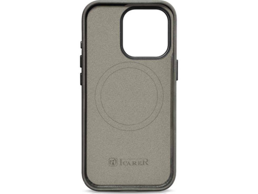 Kožený obal na iPhone 15 Pro - iCarer, OilWax MagSafe Gray WMI15230602-Gray