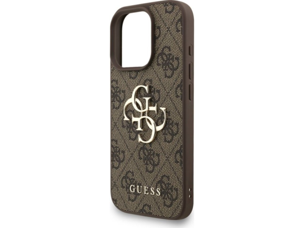 Ochranný kryt na iPhone 16 Pro - Guess, 4G Metal Logo Strap Brown GUHCP16LP4GMGSW