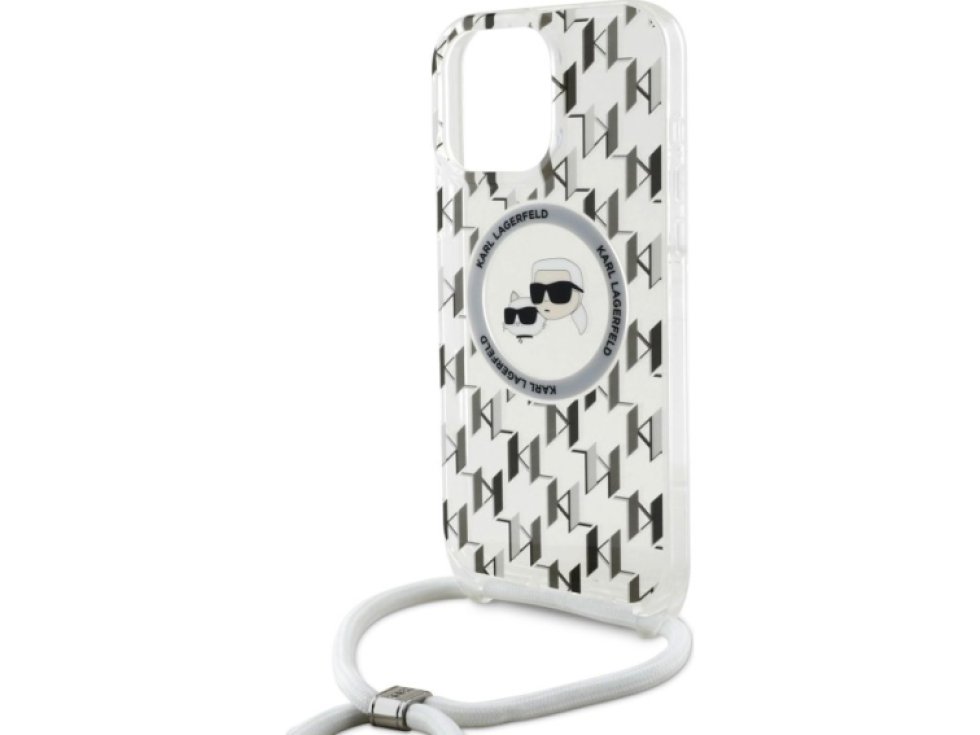 Ochranný kryt na iPhone 16 Pro - Karl Lagerfeld, IML Monogram Crossbody K&CH Heads Magsafe Transparent KLHMP16LHCKCKLCT