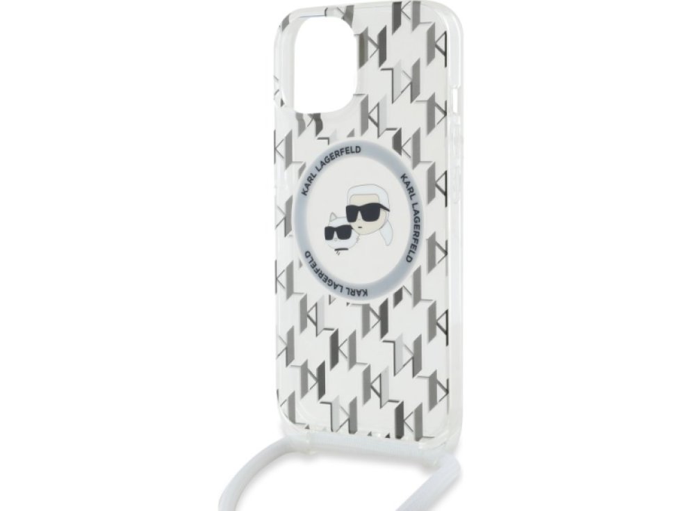 Ochranný kryt na iPhone 15 - Karl Lagerfeld, IML Monogram Crossbody K&CH Heads Magsafe Transparent KLHMP15SHCKCKLCT