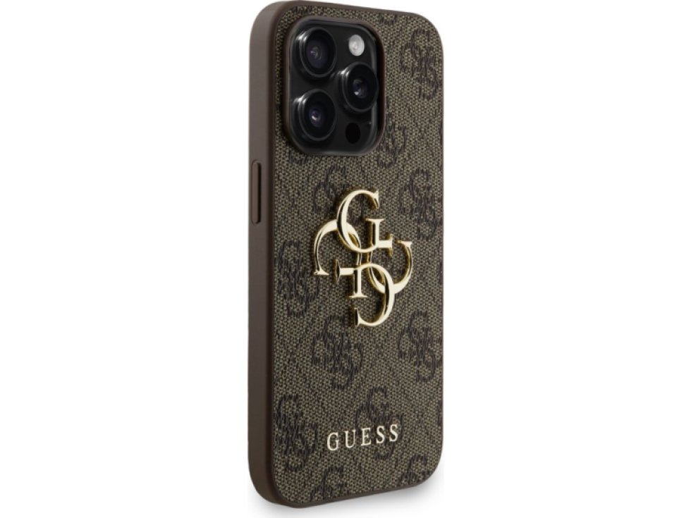Ochranný kryt na iPhone 15 Pro MAX - Guess, 4G Metal Logo Strap Brown GUHCP15XP4GMGSW