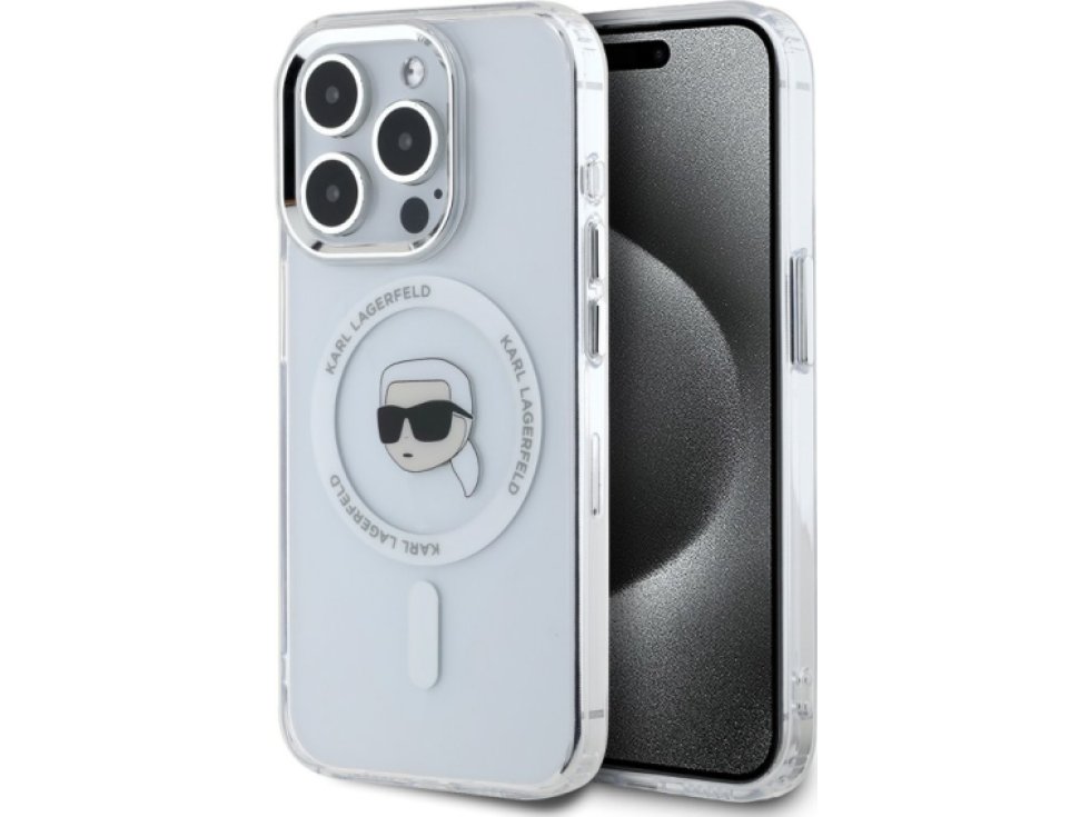 Ochranný kryt na iPhone 15 Pro MAX - Karl Lagerfeld, IML Karl Head MagSafe Transparent KLHMP15XHLSKIH