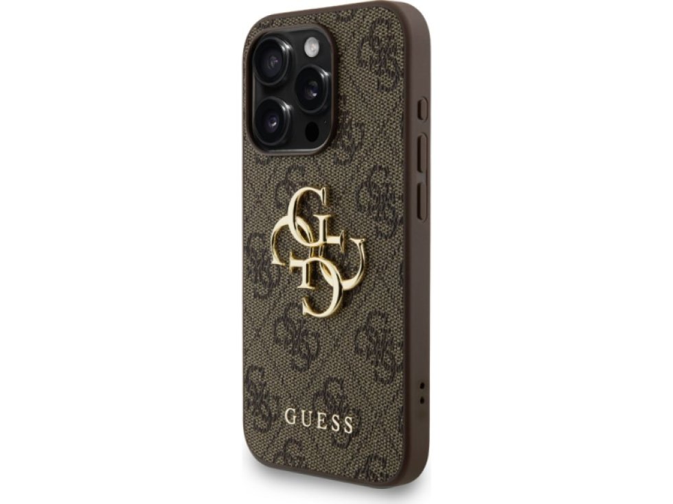 Ochranný kryt na iPhone 15 Pro MAX - Guess, 4G Metal Logo Strap Brown GUHCP15XP4GMGSW