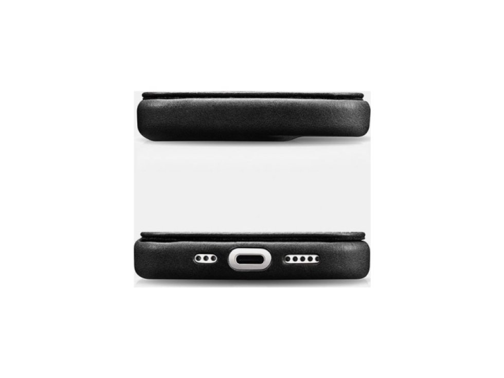Knížkové pouzdro na iPhone 15 Pro - iCarer, Oil Wax Real Leather MagSafe Black WMI15230614
