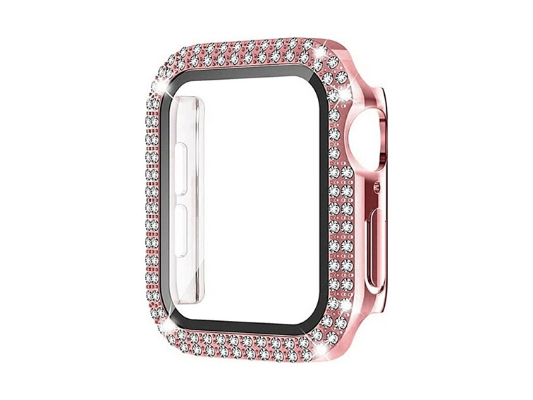 Ochranné pouzdro s tvrzeným sklem a diamanty pro Apple Watch - Rose Pink