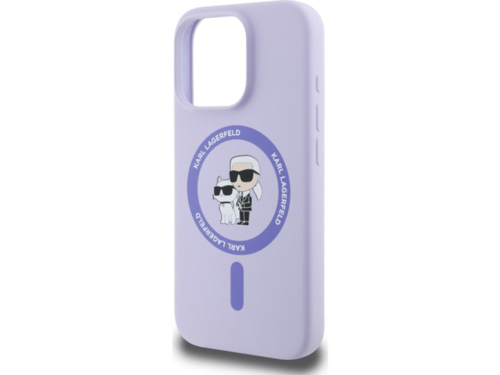 Ochranný kryt na iPhone 16 Pro - Karl Lagerfeld, Silicone Karl and Choupette MagSafe Purple KLHMP16LSCMKCRHU