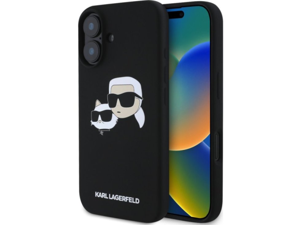 Ochranný kryt na iPhone 16 PLUS - Karl Lagerfeld, Silicone Double Heads MagSafe Black KLHMP16MSKCHPPLK