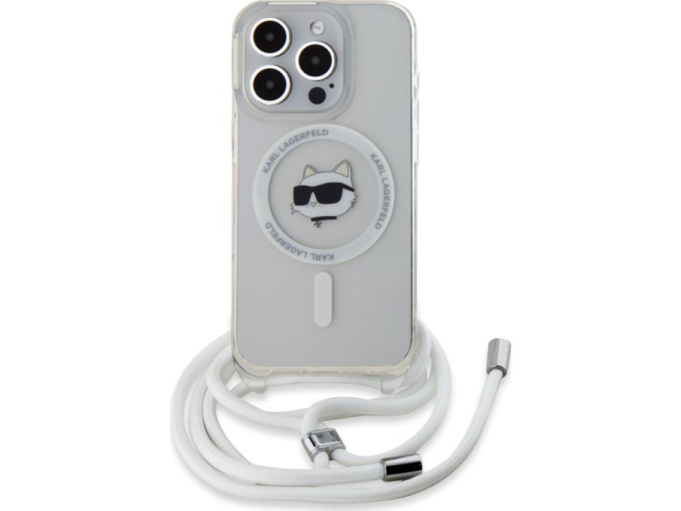 Ochranný kryt na iPhone 15 Pro MAX - Karl Lagerfeld, IML Crossbody Choupette Head Magsafe Transparent KLHMP15XHCCHNT
