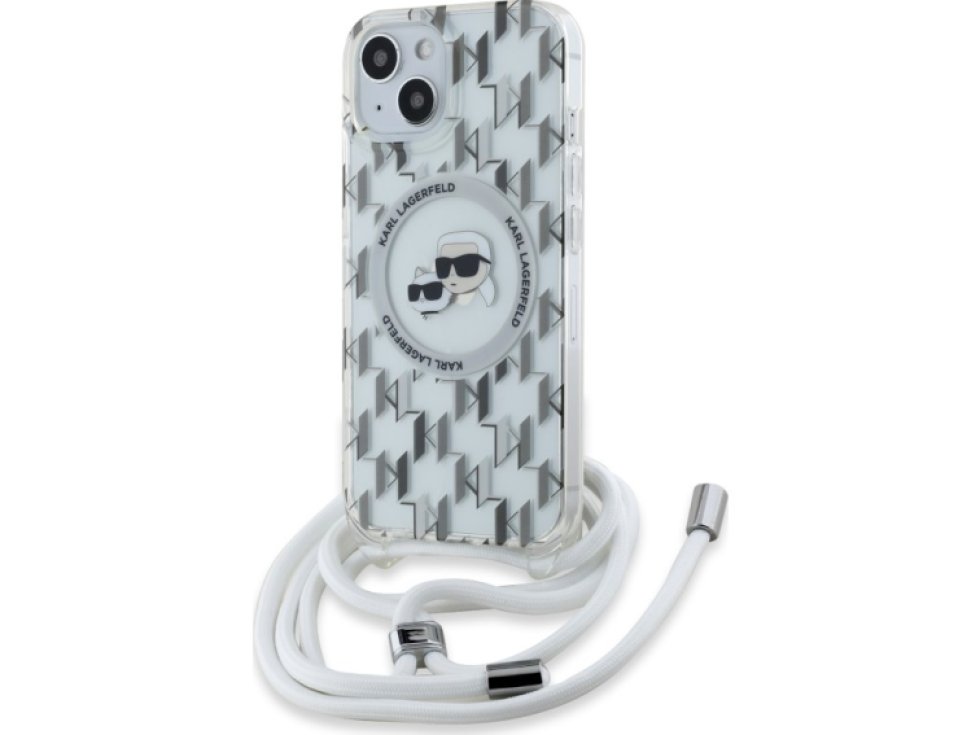 Ochranný kryt na iPhone 15 - Karl Lagerfeld, IML Monogram Crossbody K&CH Heads Magsafe Transparent KLHMP15SHCKCKLCT