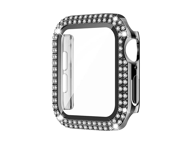 Ochranné pouzdro s tvrzeným sklem a diamanty pro Apple Watch - Černé