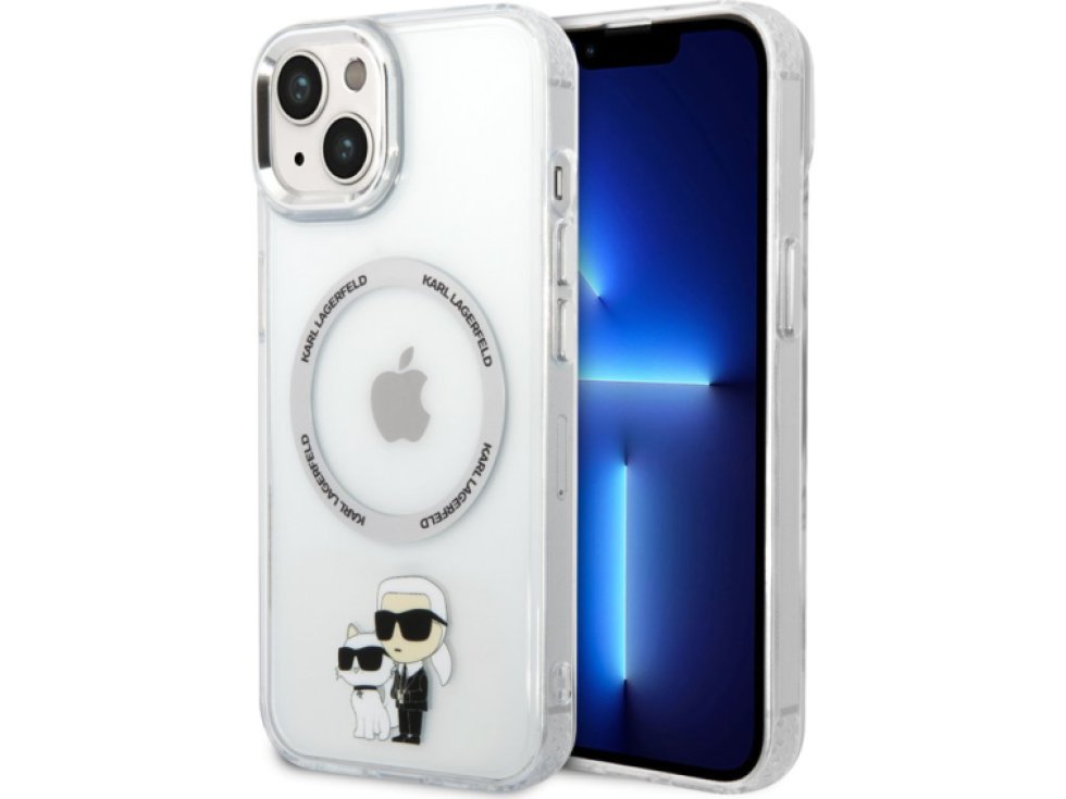 Ochranný kryt na iPhone 15 - Karl Lagerfeld, IML Karl and Choupette NFT MagSafe Transparent KLHMP15SHNKCIT