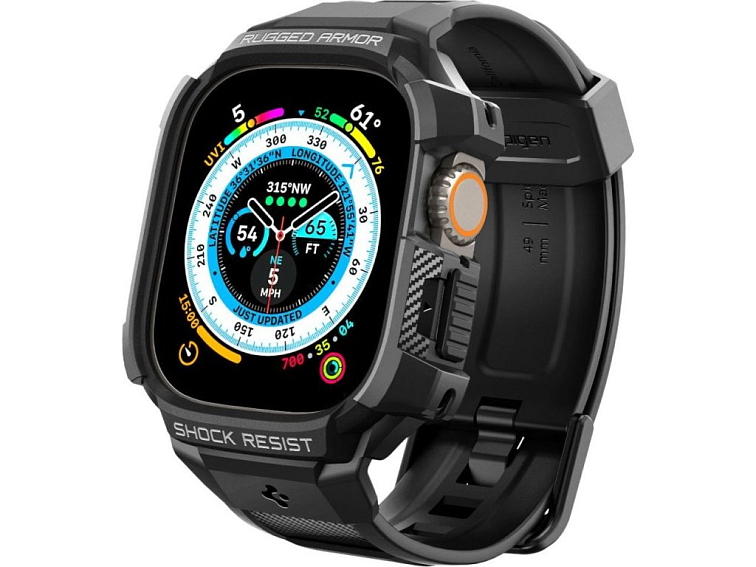 Řemínek s krytem pro Apple Watch 49mm - Spigen, Rugged Armor Pro Black
