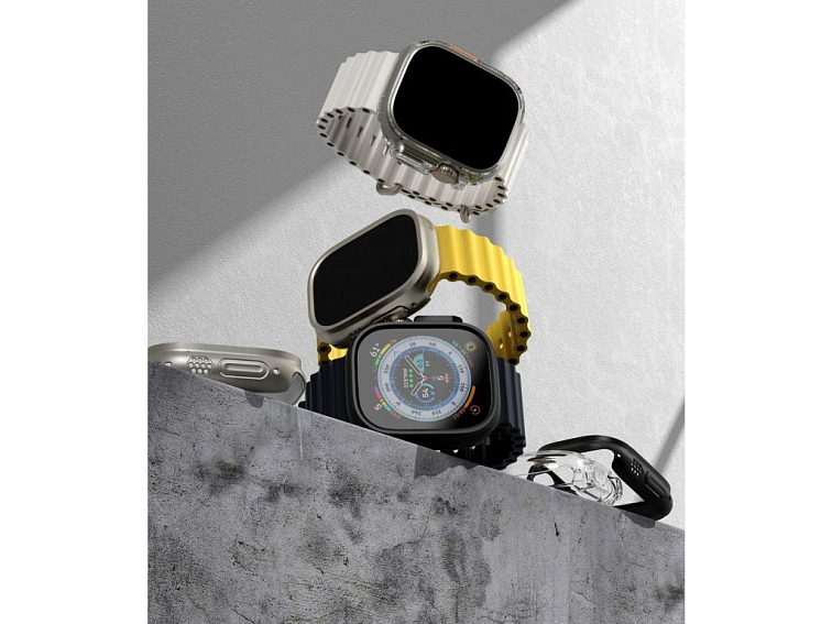 Pouzdro / kryt pro Apple Watch 49mm - Ringke, Slim Clear & Titanium (2ks)