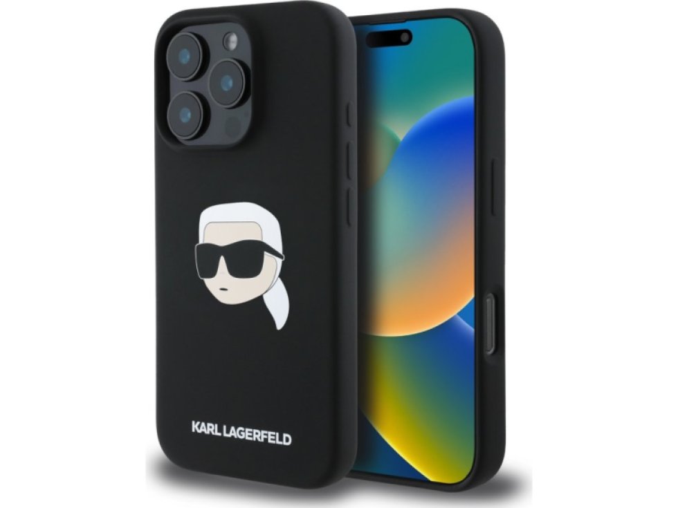 Ochranný kryt na iPhone 16 Pro MAX - Karl Lagerfeld, Silicone Karl Head MagSafe Black KLHMP16XSKHPPLK
