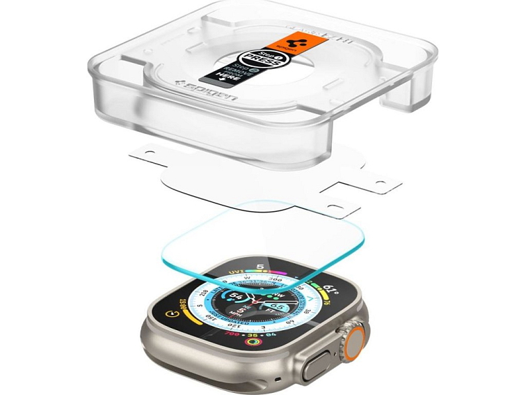 Ochranné tvrzené sklo pro Apple Watch 49mm - Spigen, Glas.tR EZ Fit (2ks s aplikátorem)