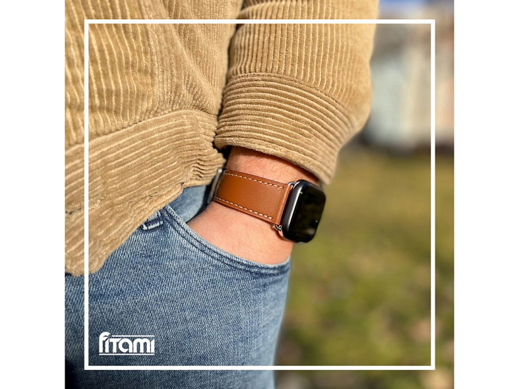 Kožený řemínek s přezkou pro Apple Watch - Světle hnědý