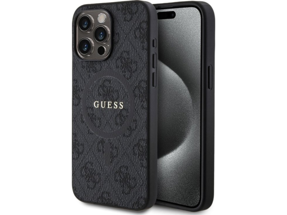 Ochranný kryt na iPhone 15 Pro MAX - Guess, 4G Colored Ring MagSafe Black GUHMP15XG4GFRK