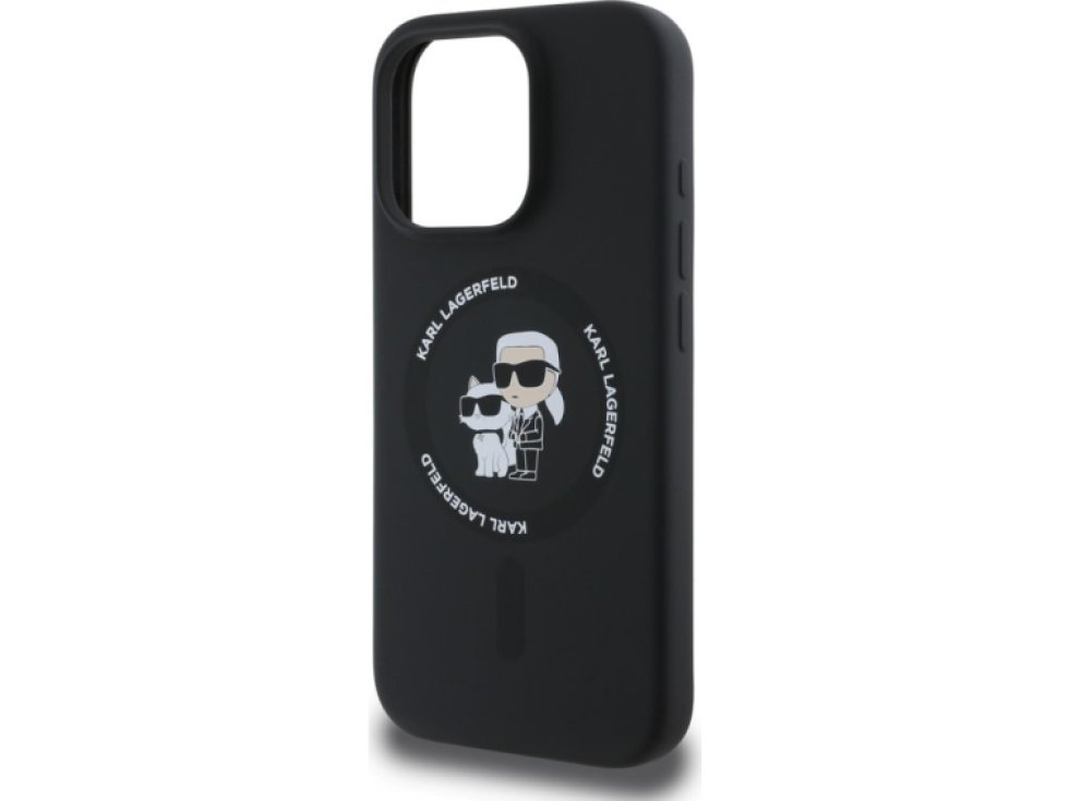 Ochranný kryt na iPhone 16 Pro MAX - Karl Lagerfeld, Silicone Karl and Choupette MagSafe Black KLHMP16XSCMKCRHK