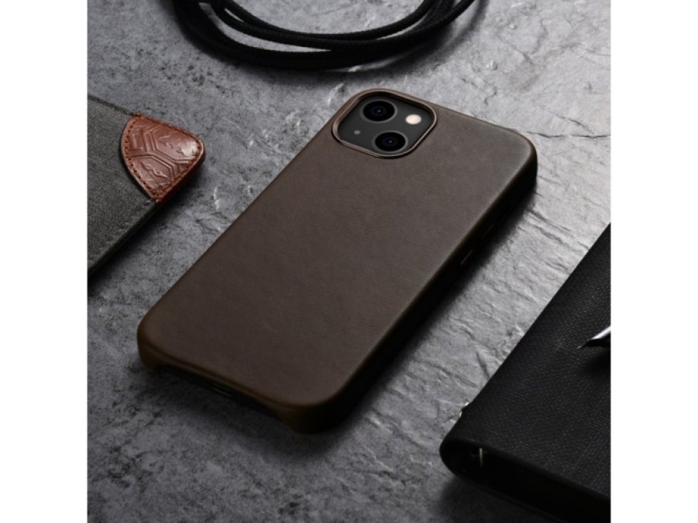 Kožený kryt na iPhone 13 - iCarer, Oil Wax with MagSafe Coffee 11.01.WMI1302-CO