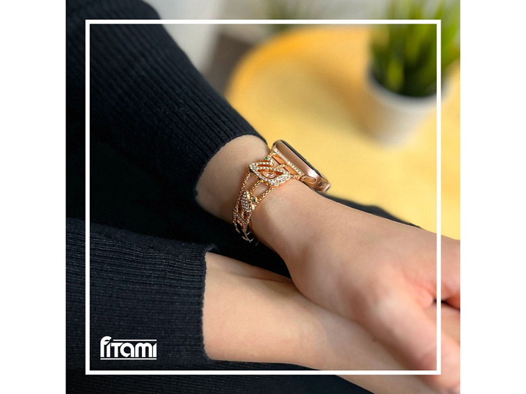 Stylový řemínek s kamínky a labutí pro Apple Watch - Rose Gold