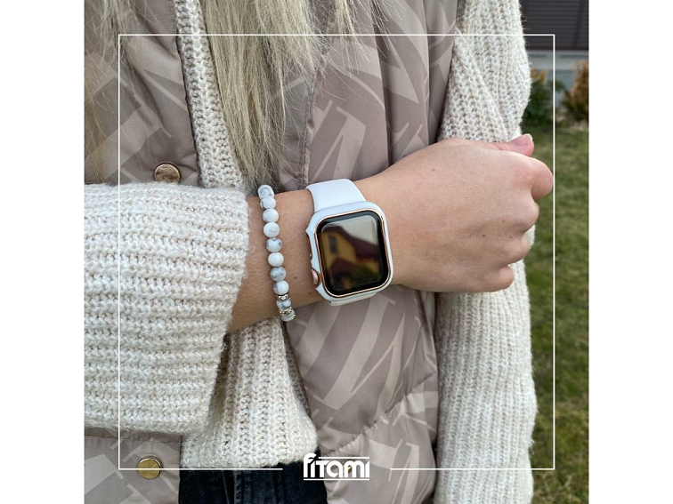 Lesklé ochranné pouzdro s tvrzeným sklem - Bílé se zlatým obrysem