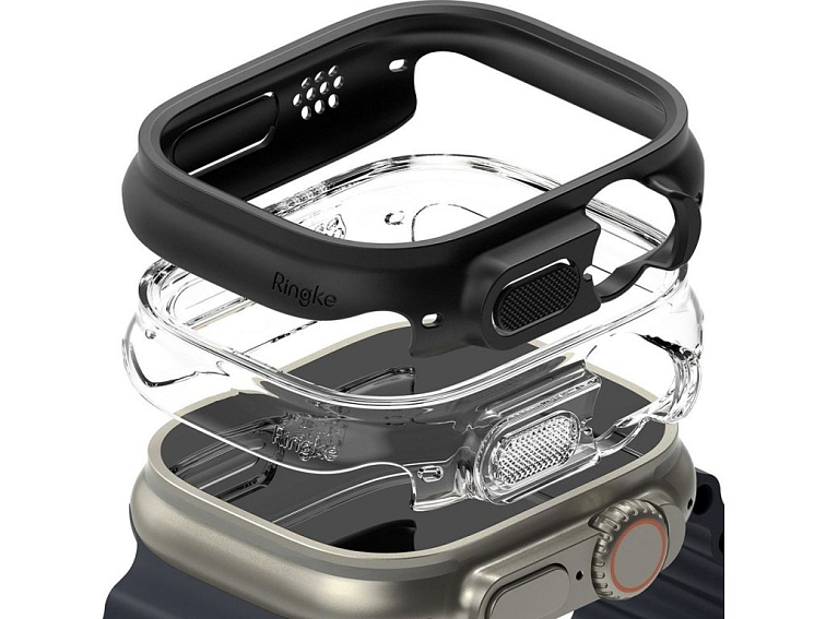 Pouzdro / kryt pro Apple Watch 49mm - Ringke, Slim Clear & Black (2ks)