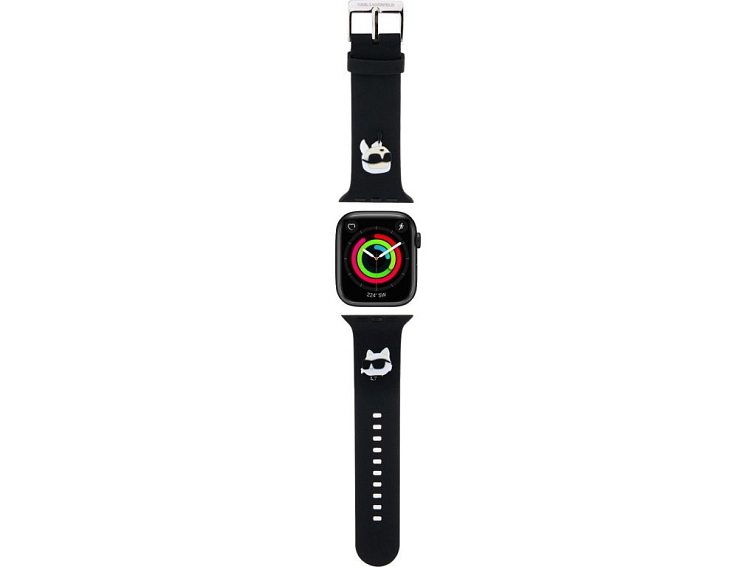 Řemínek pro Apple Watch 44mm / 45mm / 46mm / 49mm - Karl Lagerfeld, Karl and Choupette Head Black KLAWLSLKCNK