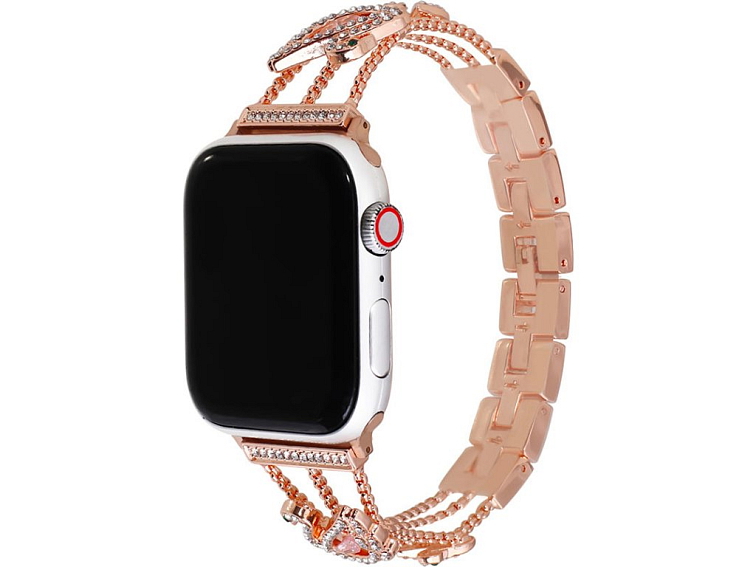 Stylový řemínek s kamínky a labutí pro Apple Watch - Rose Gold