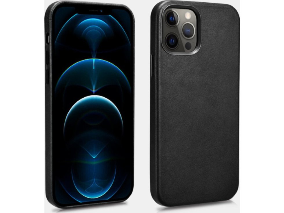 Kožený kryt na iPhone 12 Pro MAX - iCarer, Crazy Horse with MagSafe Black 13.01.ALI1203-BK