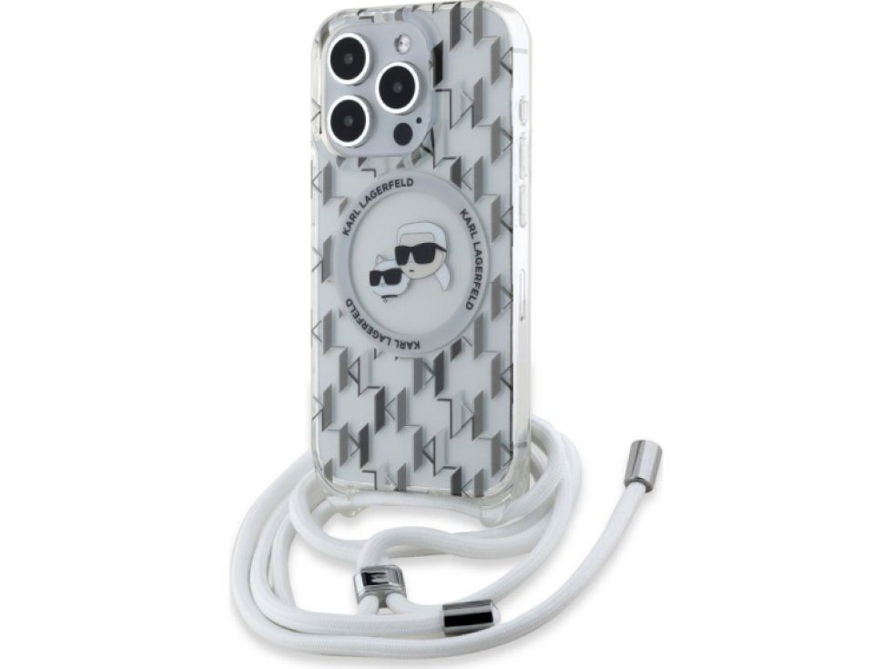 Ochranný kryt na iPhone 15 Pro MAX - Karl Lagerfeld, IML Monogram Crossbody K&CH Heads Magsafe Transparent KLHMP15XHCKCKLCT