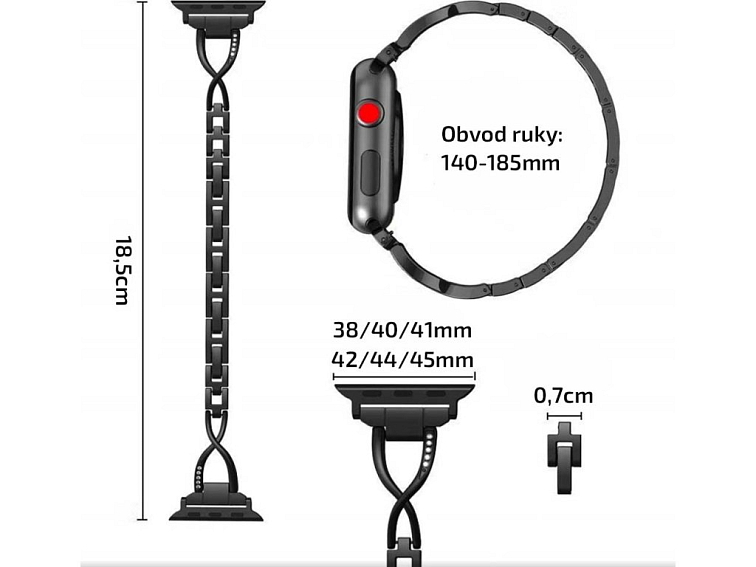 Stylový řemínek s kamínky pro Apple Watch - Stříbrný