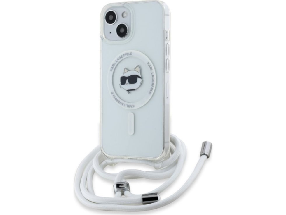 Ochranný kryt na iPhone 15 - Karl Lagerfeld, IML Crossbody Choupette Head Magsafe Transparent KLHMP15SHCCHNT