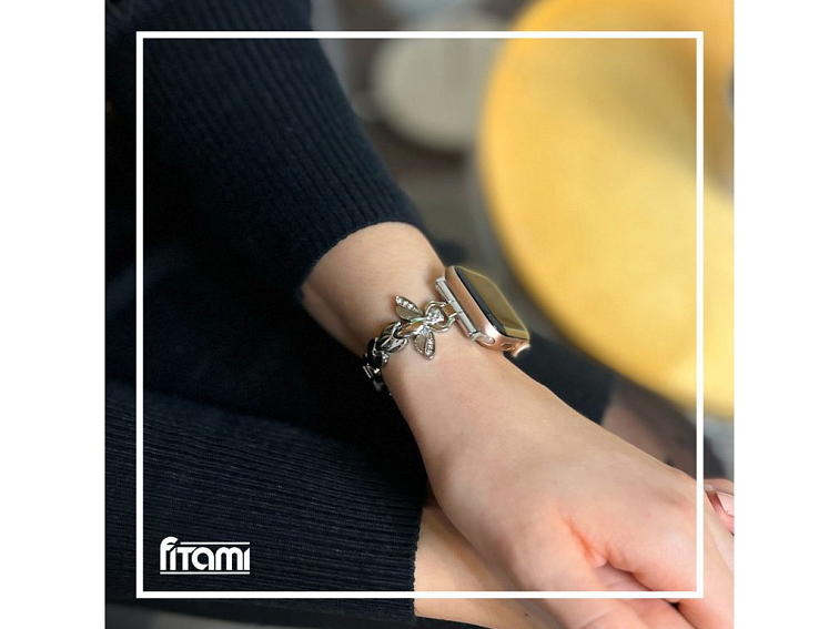 Stylový řemínek s kamínky a motýlem pro Apple Watch - Stříbrný